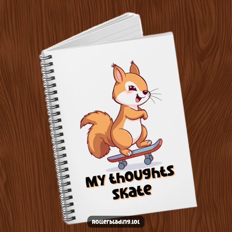 Funny notebook with a proud squirrel confidently skating backwards, perfect for jotting down bold ideas, plans, and notes with style.