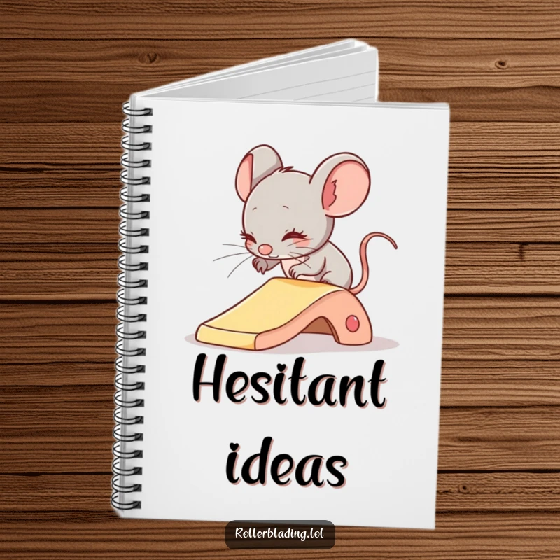Funny notebook with a shy mouse comically attempting a gentle slide, perfect for thoughtful notes and gentle reminders.