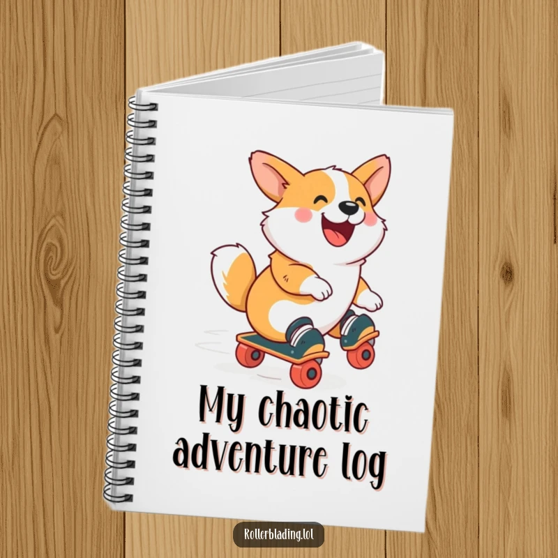 Funny Corgi Notebook: A corgi roller skating with infectious joy, radiating happiness and energetic fun, perfect for jotting down funny thoughts.