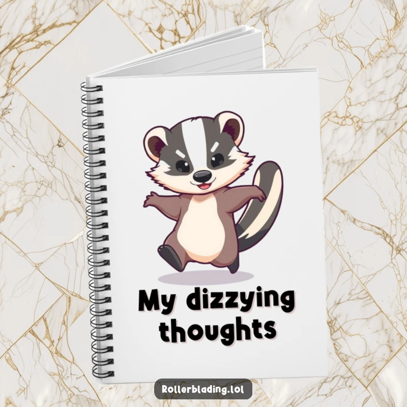 Funny notebook featuring a graceful badger performing a speedy spin, perfect for jotting down creative ideas, plans, and energetic thoughts.