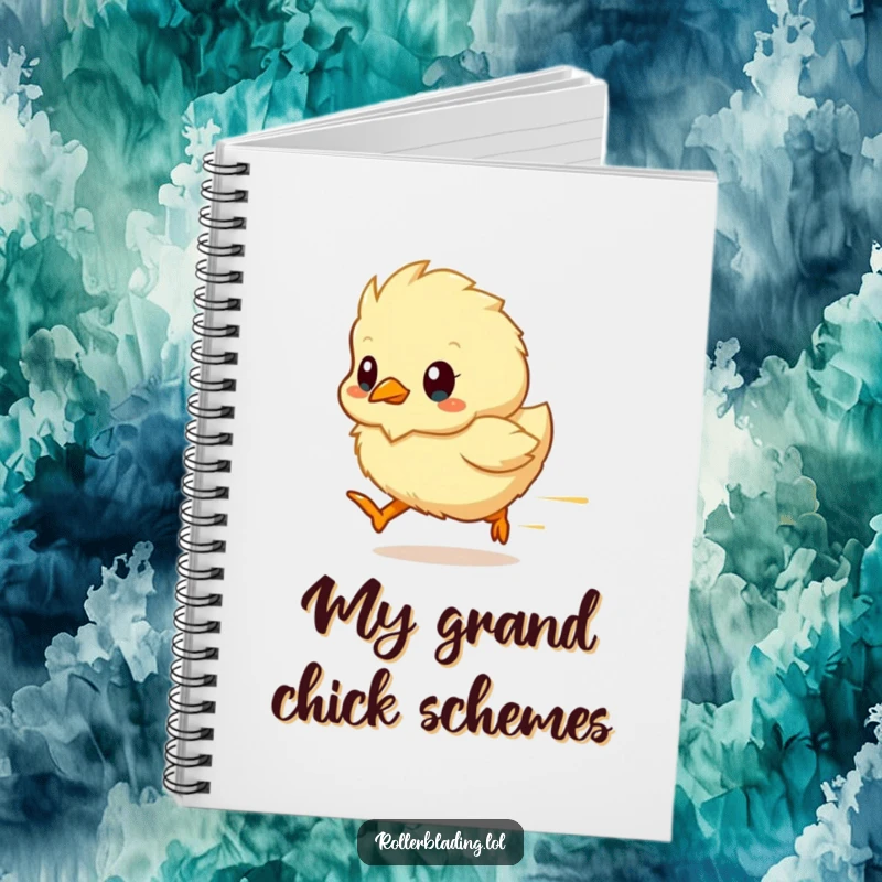 Funny chick notebook showing a fluffy chick as a blur of motion, great for quick notes and ideas.