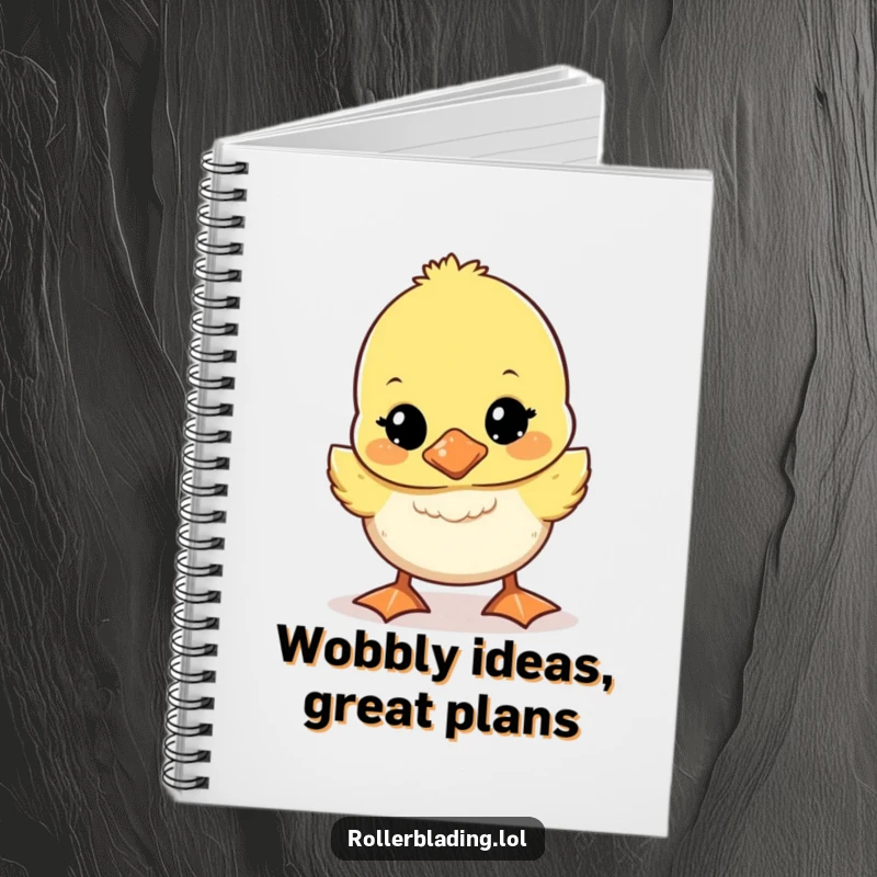 Funny wobbly duckling notebook with a cute duckling walking unsteadily, perfect for writing notes with humor.