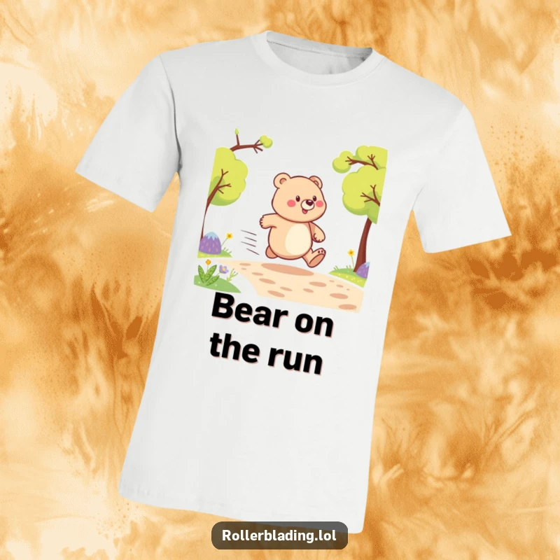 Funny t-shirt with a proud bear running at top speed, embodying wild energy and a comical sense of urgency.