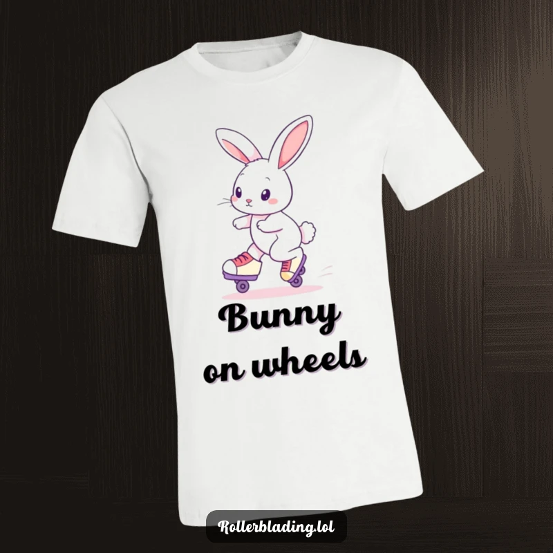 Funny Roller Skating Rabbit T-Shirt: A curious rabbit skates smoothly on rollerblades, radiating carefree happiness and cool vibes.