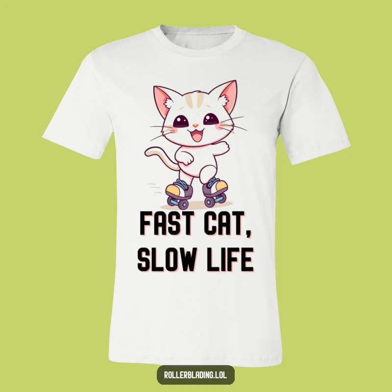 Funny Cat Roller Skater T-Shirt - Zooming Feline Action Tee