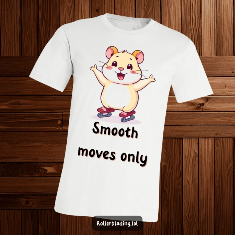Funny t-shirt with a smiling hamster effortlessly skating, arms wide, showcasing pure joy and agility.