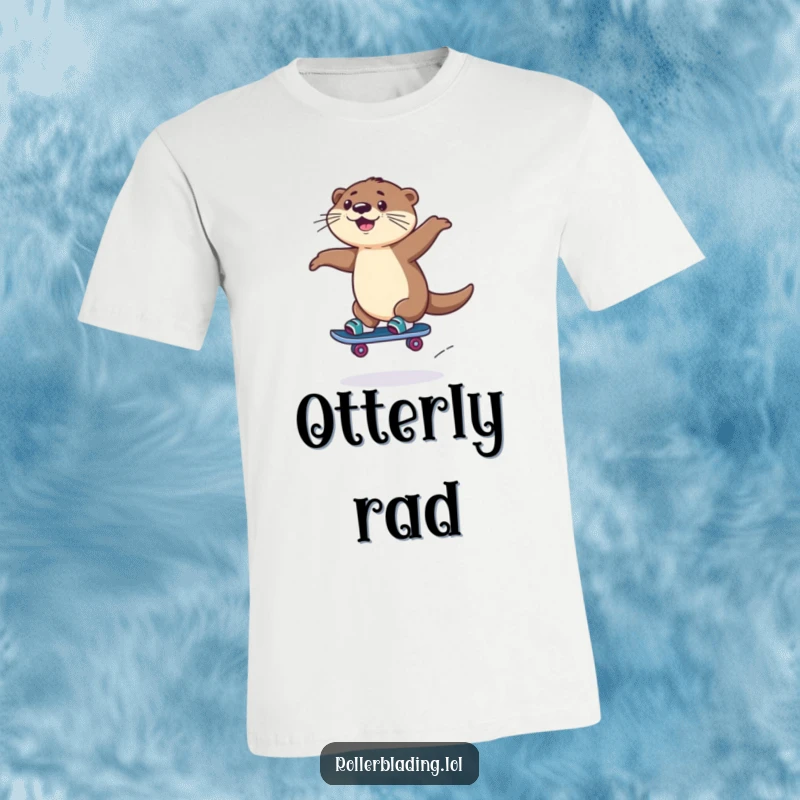 Funny Rollerblading Otter T-Shirt: A joyful otter performs a dynamic jump while rollerblading, showcasing unbridled enthusiasm.