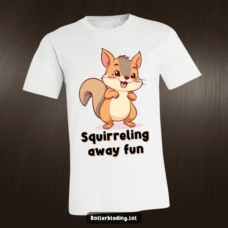 Funny mischievous squirrel pushing off with both feet on roller skates, capturing speed and fun.