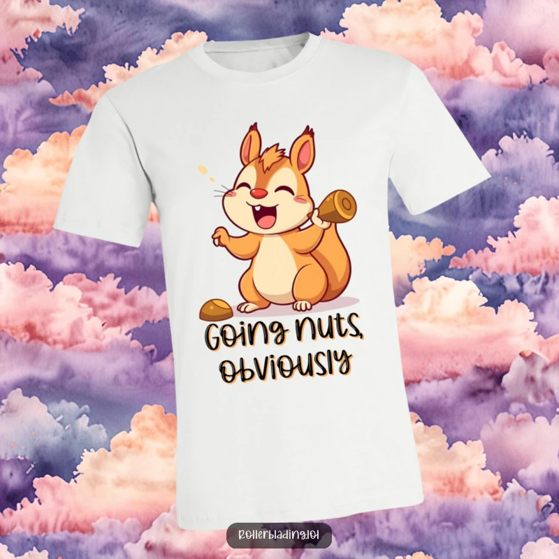 Funny squirrel t-shirt featuring a cheerful squirrel aggressively carving a turn with a loud, happy yell, great gift.
