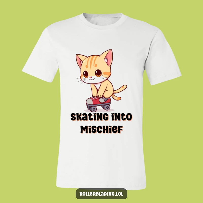 Funny Cat Roller Skating T-Shirt - Curious Balance Character Tee