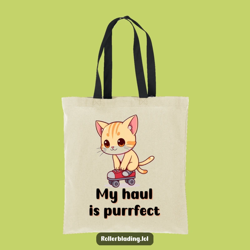 Funny Cat Roller Skating Tote Bag - Curious Balance Shopping Bag