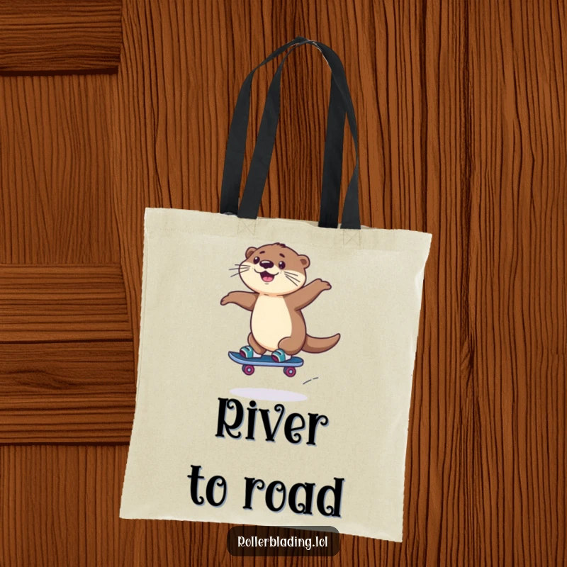 Funny Rollerblading Otter Tote Bag: A playful otter rollerblades and jumps, making it a fun and functional accessory.